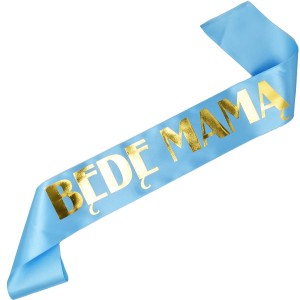 Będę Mamą - błękitna szarfa ze złotym nadrukiem 