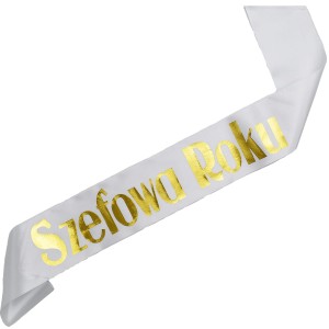 Szefowa roku - biała szarfa ze złotym nadrukiem