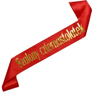 Szalony czternastolatek - czerwona szarfa ze złotym nadrukiem