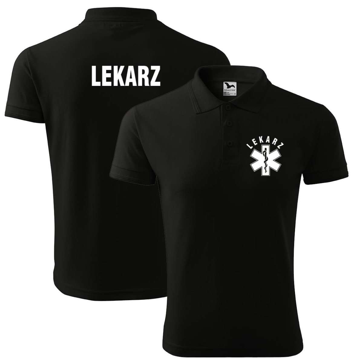 Koszulka Polo Lekarz + eskulap - czarna