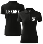Koszulka Polo Lekarz + eskulap - czarna - damska