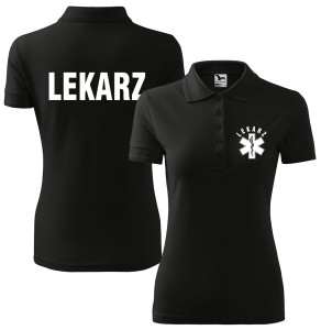 Koszulka Polo Lekarz + eskulap - czarna - damska