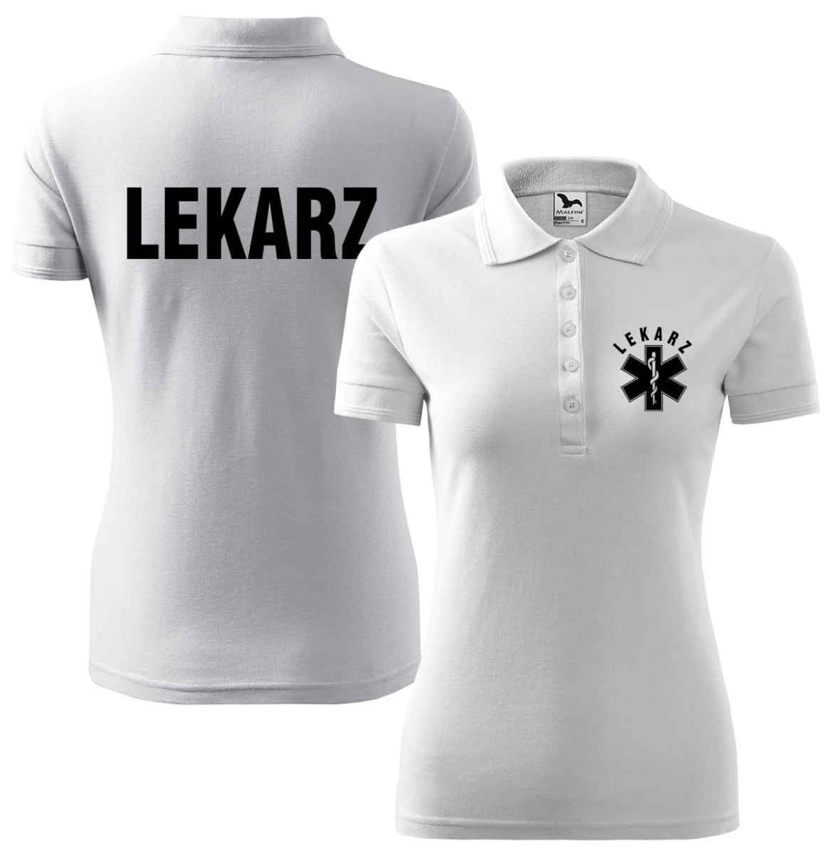 Koszulka Polo Lekarz + eskulap - biała - damska