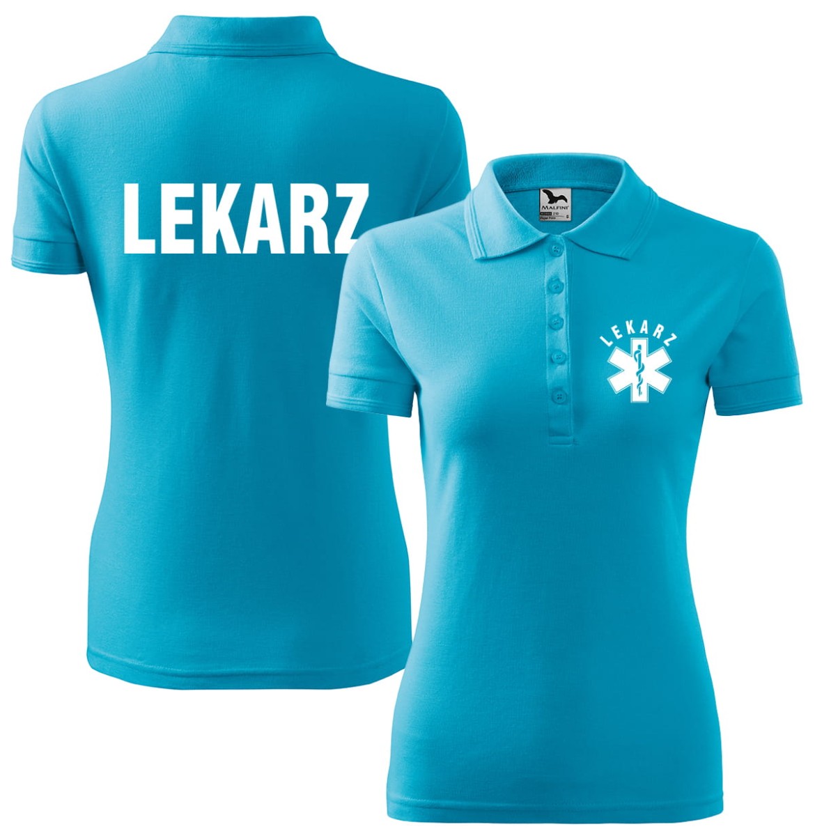 Koszulka Polo Lekarz + eskulap - turkusowa - damska