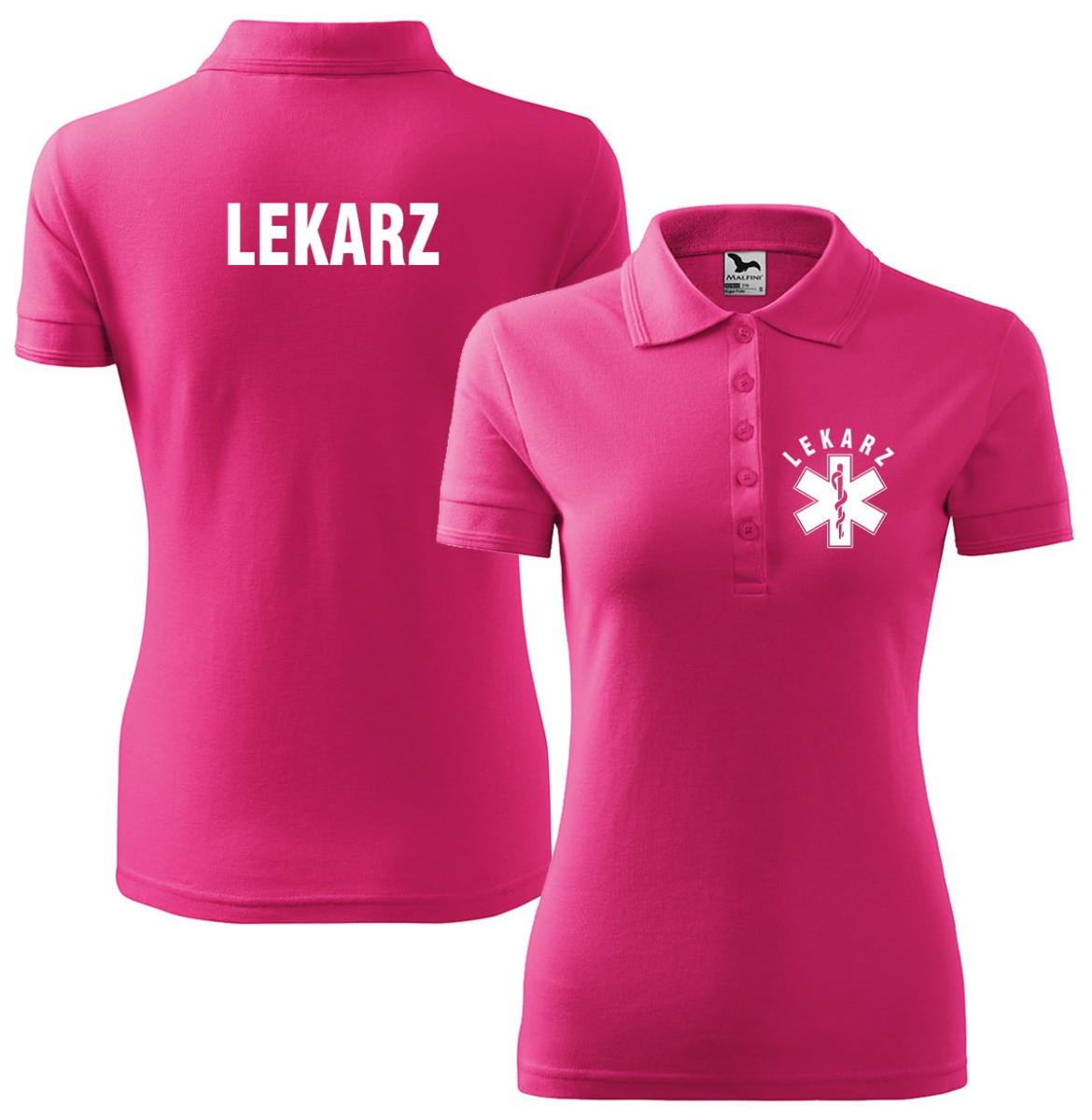 Koszulka Polo Lekarz + eskulap - różowa - damska