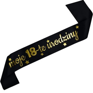 Moje 18-te urodziny - czarna szarfa ze złotym nadrukiem