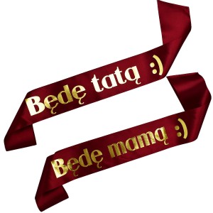 Zestaw bordowych szarf Będę Mamą i Będę Tatą :) - złoty nadruk