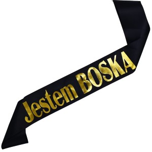 Jestem Boska  - czarna szarfa ze złotym nadrukiem