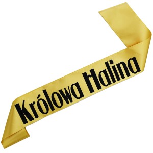Królowa z dowolnym imieniem - złota szarfa z czarnym nadrukiem