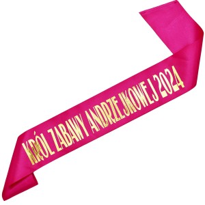 Król Zabawy Andrzejkowej 2024 - szarfa różowa ze złotym nadrukiem 