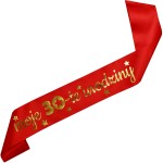 Moje 30-te urodziny - czerwona szarfa ze złotym nadrukiem