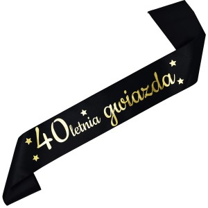 40letnia gwiazda  - czarna szarfa ze złotym nadrukiem