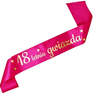 18letnia Gwiazda - różowa szarfa ze złotym nadrukiem