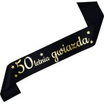  50letnia Gwiazda - czarna szarfa ze złotym nadrukiem