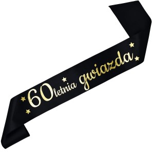 60letnia Gwiazda - czarna szarfa ze złotym nadrukiem