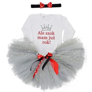 Komplet Ale szok mam już rok w kolorach szarości na roczek