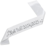 Król Balu 2024/2025 -biała szarfa ze srebrnym nadrukiem 