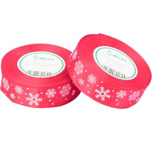 Wstążka satynowa KORAL 25mm 23m ŚNIEŻYNKI święta