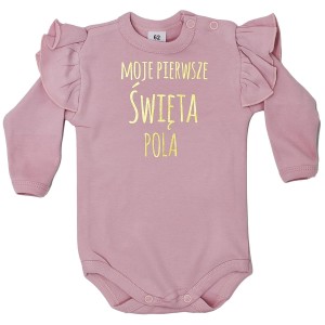 Różowe body z falbanką Moje Pierwsze Święta z imieniem
