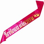 Królowa Wieczoru - różowa szarfa z nadrukiem złotym