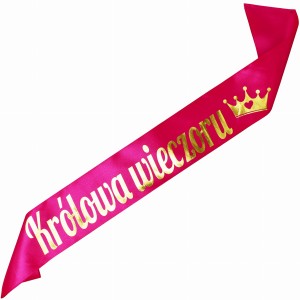 Królowa Wieczoru - różowa szarfa z nadrukiem złotym