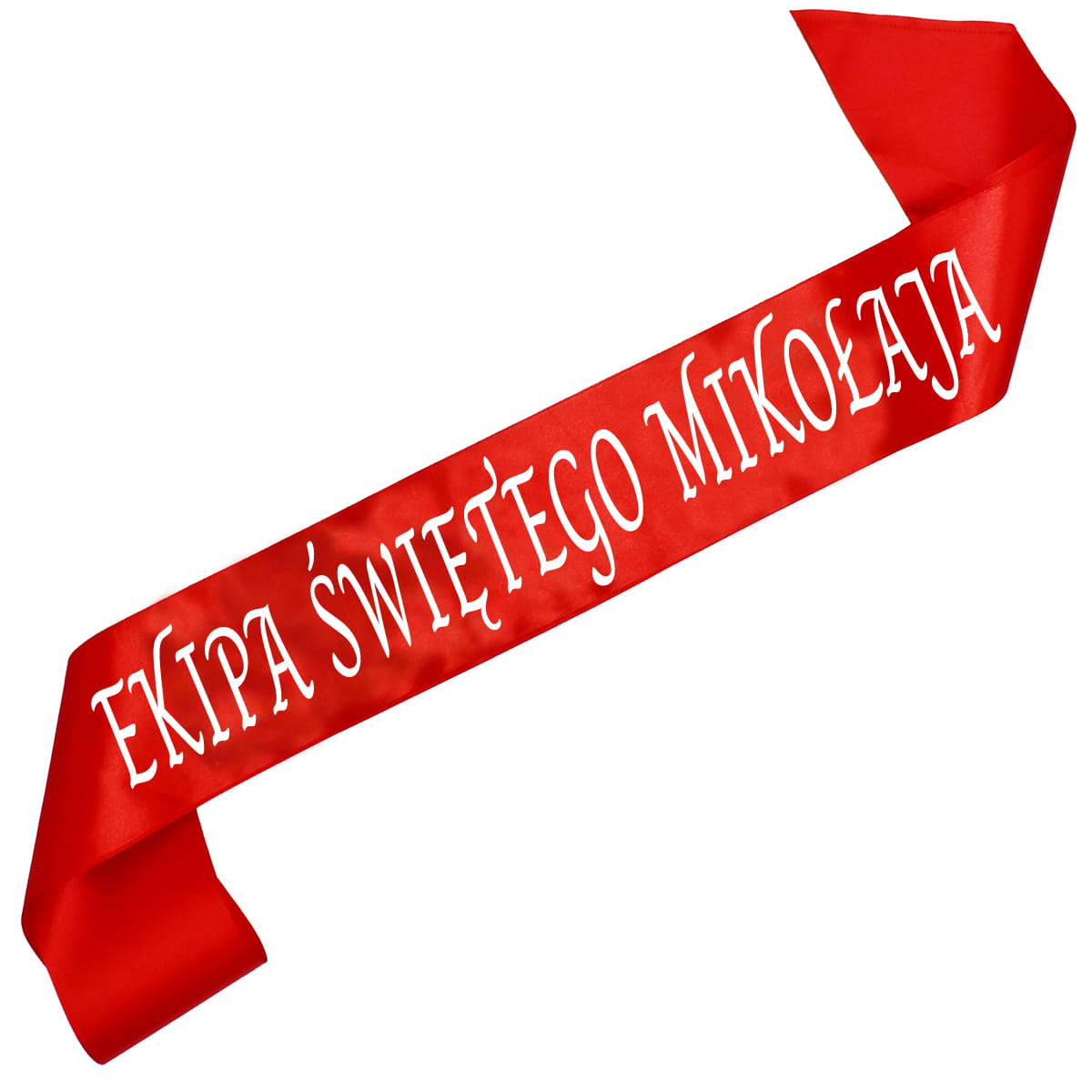 Ekipa Świętego Mikołaja - czerwona szarfa z białym nadrukiem