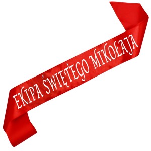 Ekipa Świętego Mikołaja - czerwona szarfa z białym nadrukiem