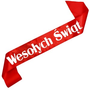Wesołych Świąt - czerwona szarfa z białym nadrukiem