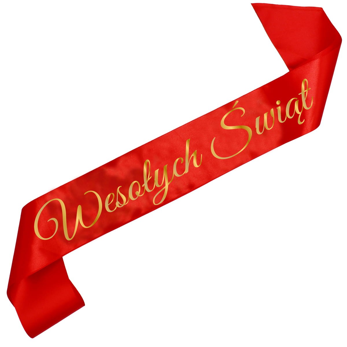 Szarfa Wesołych Świąt - czerwona szarfa ze złotym nadrukiem