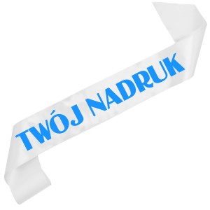Szarfa biała  z Twoim nadrukiem w kolorze niebieskim