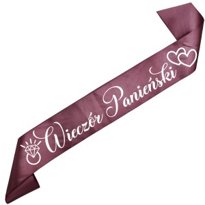 Wieczór Panieński - szarfa ciemno-różowozłota z białym nadrukiem