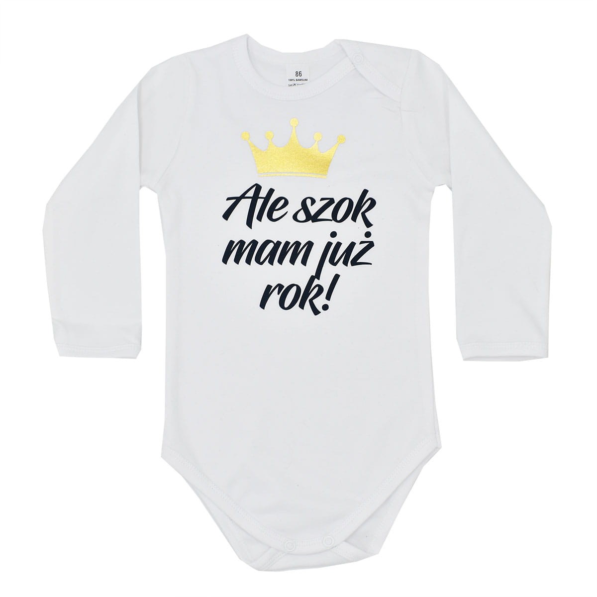 ale szok mam już rok białe body z nadrukiem