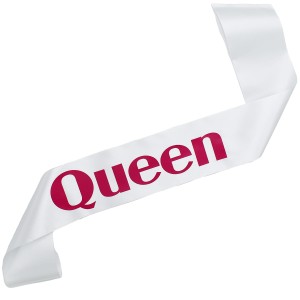 Queen - biała szarfa z różowym nadrukiem