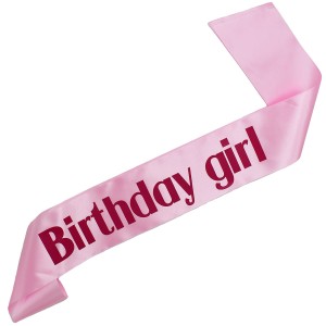 Birthday Girl - jasnoróżowa szarfa z fuksjowym nadrukiem