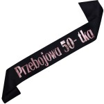 Przebojowa 50-tka - czarna szarfa z  nadrukiem różowozłotym