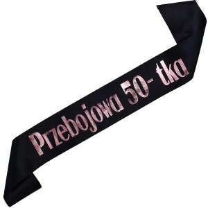 Przebojowa 50-tka - czarna szarfa z  nadrukiem różowozłotym