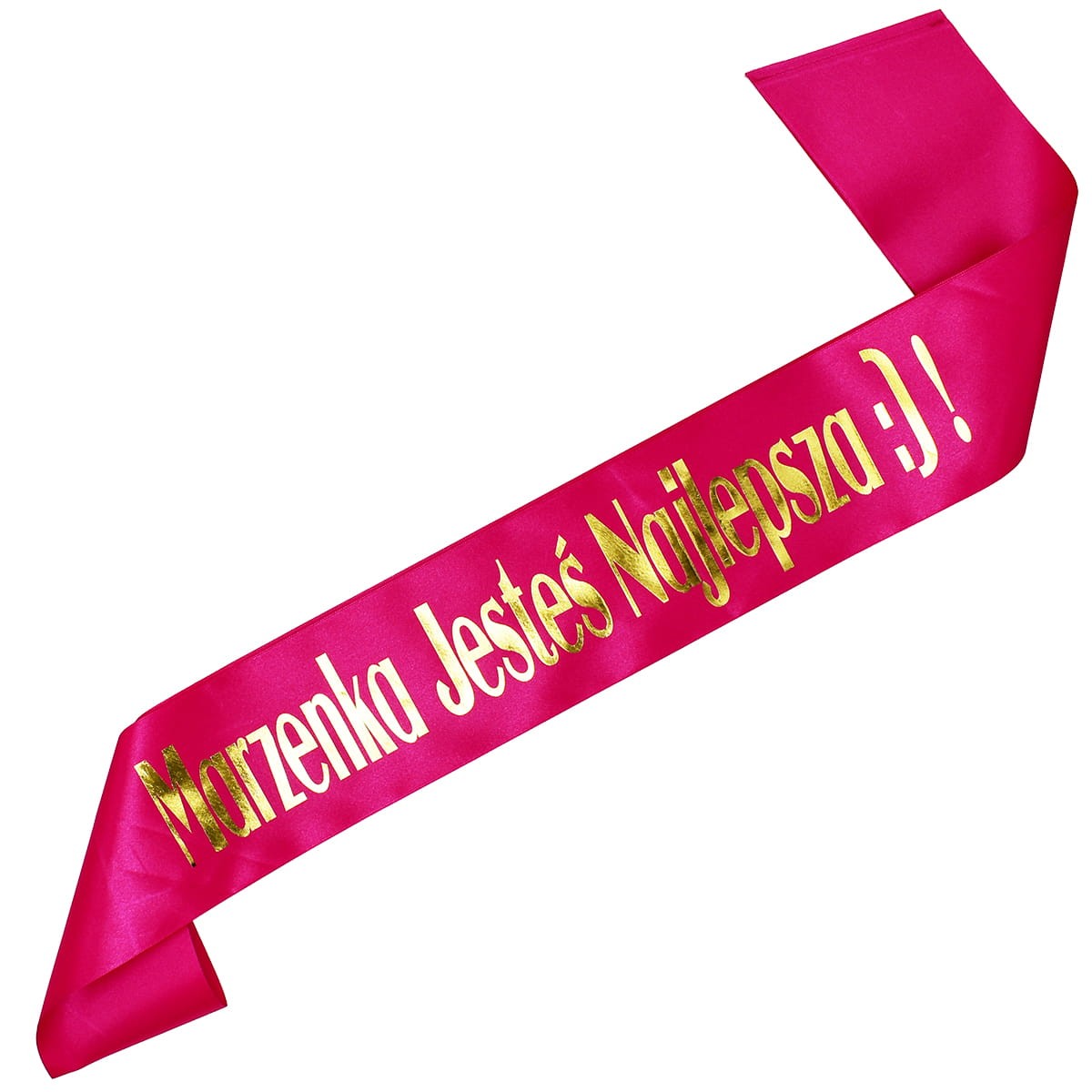 Jesteś Najlepsza + imię - różowa szarfa ze złotym nadrukiem
