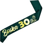 Boska 30-tka - zielona szarfa ze złotym nadrukiem