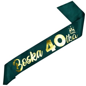 Boska 40-tka zielona szarfa ze złotym nadrukiem