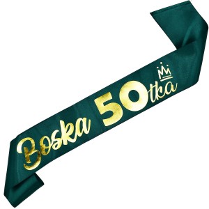 Boska 50-tka - zielona szarfa ze złotym nadrukiem