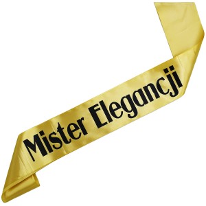 Mister Elegancji - złota szarfa z czarnym  nadrukiem