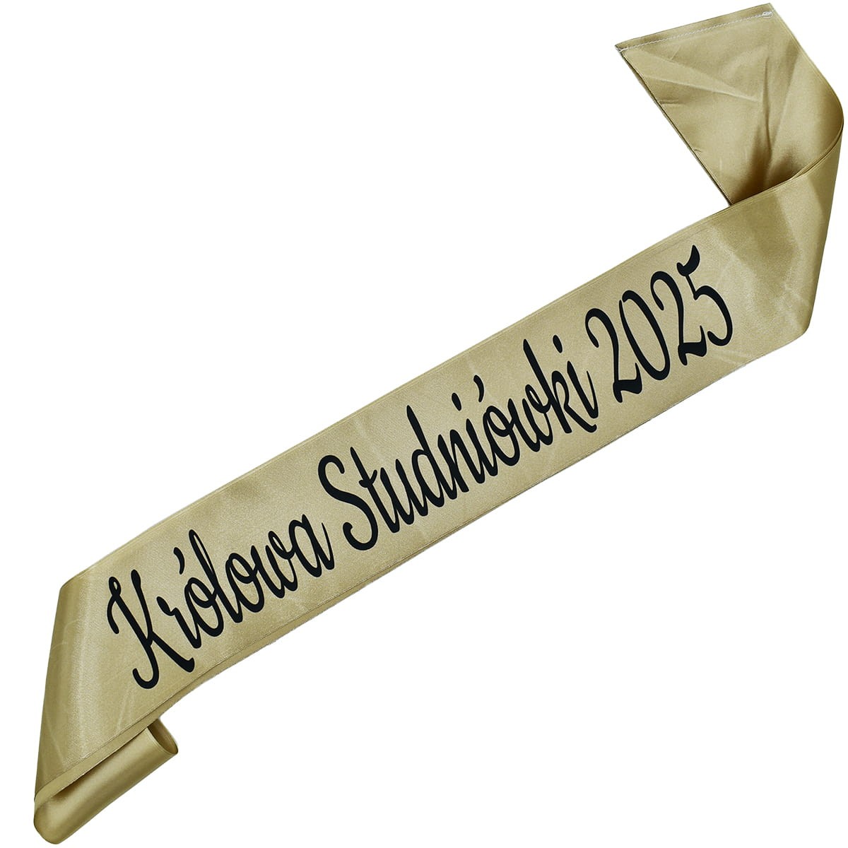 Królowa Studniówki 2025 - szarfa w kolorze starego złota z czarnym nadrukiem