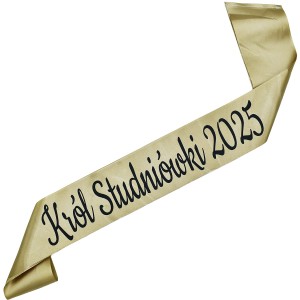 Król Studniówki 2025 - szarfa w kolorze starego złota z czarnym nadrukiem
