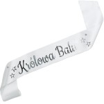 Królowa Balu - biała szarfa ze srebrnym nadrukiem
