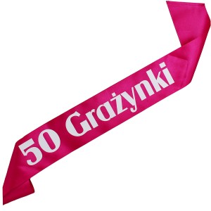 50 z dowolnym imieniem - fuksjowa szarfa z białym nadrukiem
