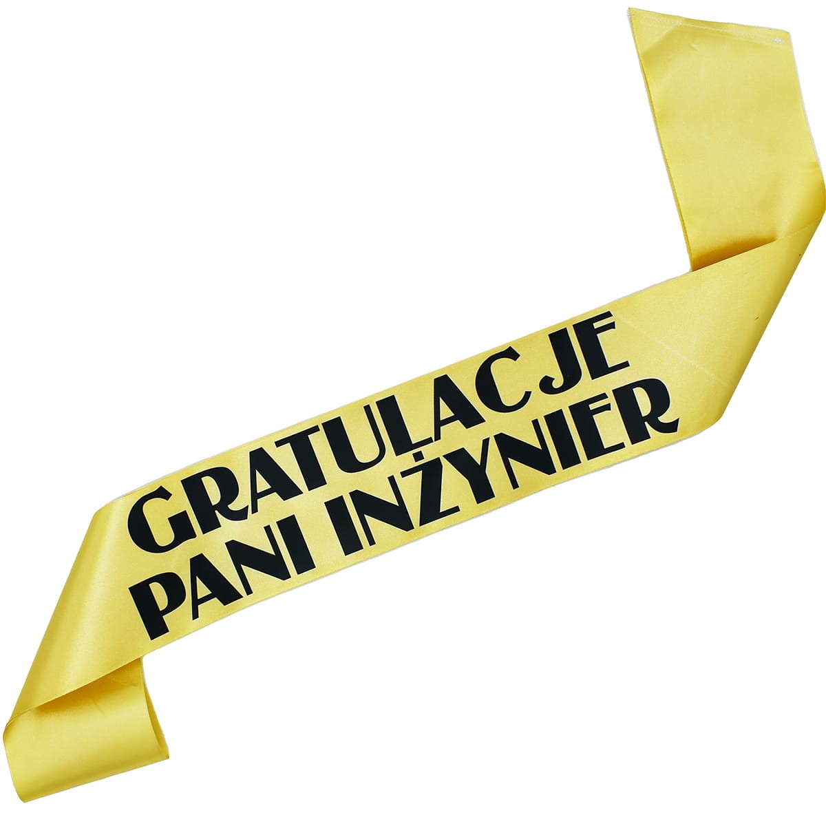 Gratulacje Pani Inżynier - złota szarfa z czarnym nadrukiem