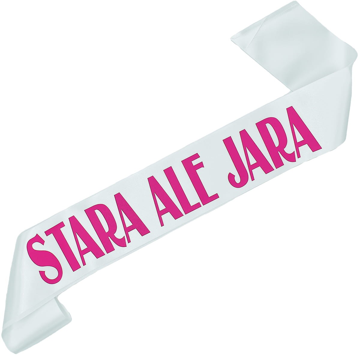 Stara ale jara - biała szarfa z różowym nadrukiem