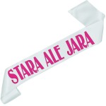 Stara ale jara -biała szarfa z różowym nadrukiem 