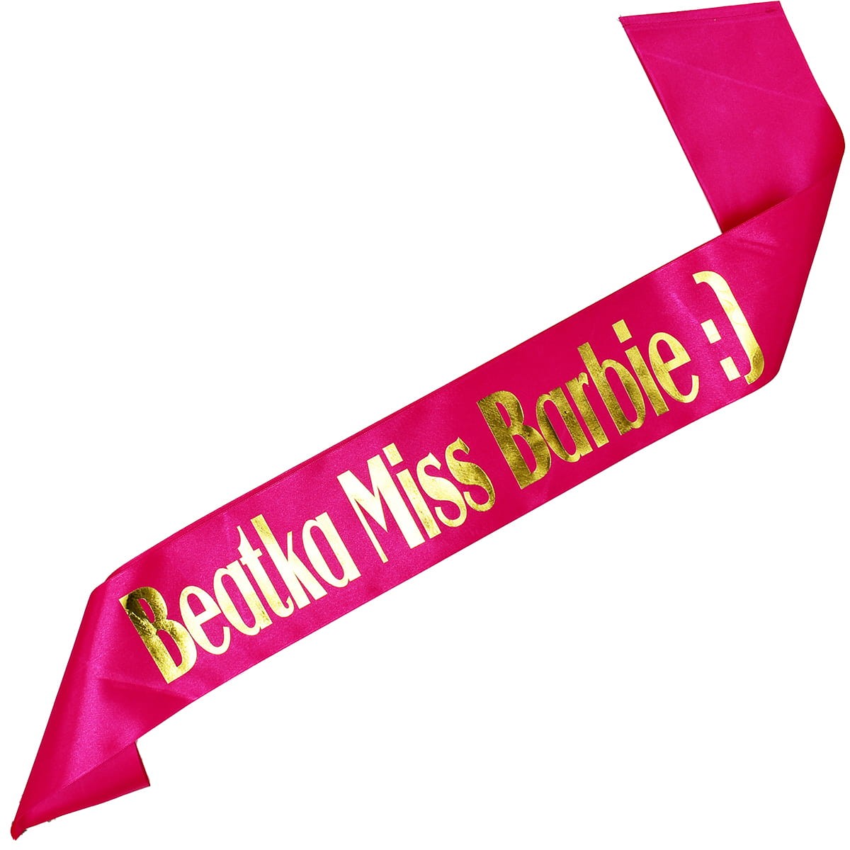 Miss Barbie + imię - różowa szarfa ze złotym nadrukiem