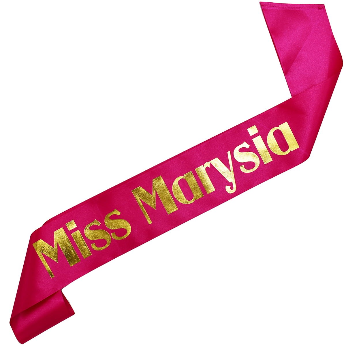 Miss z dowolnym imieniem - fuksjowa szarfa ze złotym nadrukiem